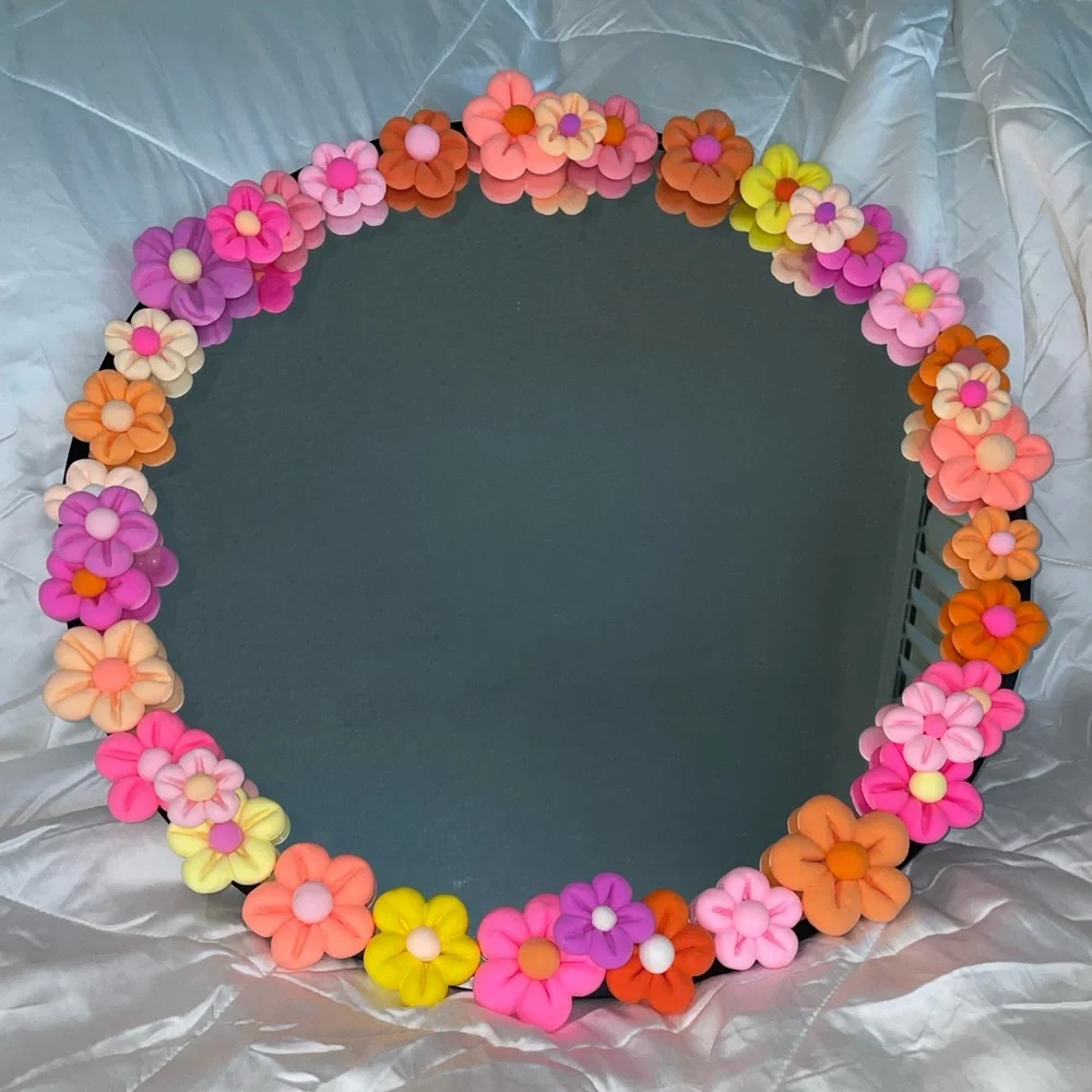 Handmade Clay Flower Mirror | Wall Decor | 20 inch